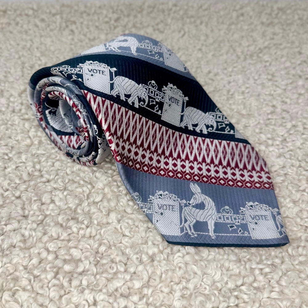 VTG 70's Wide Tie Epenna Vote Democrat Republican Election Elephant Donkey